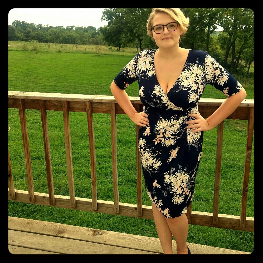GLAMOUR Navy Floral Midi Wrap Dress